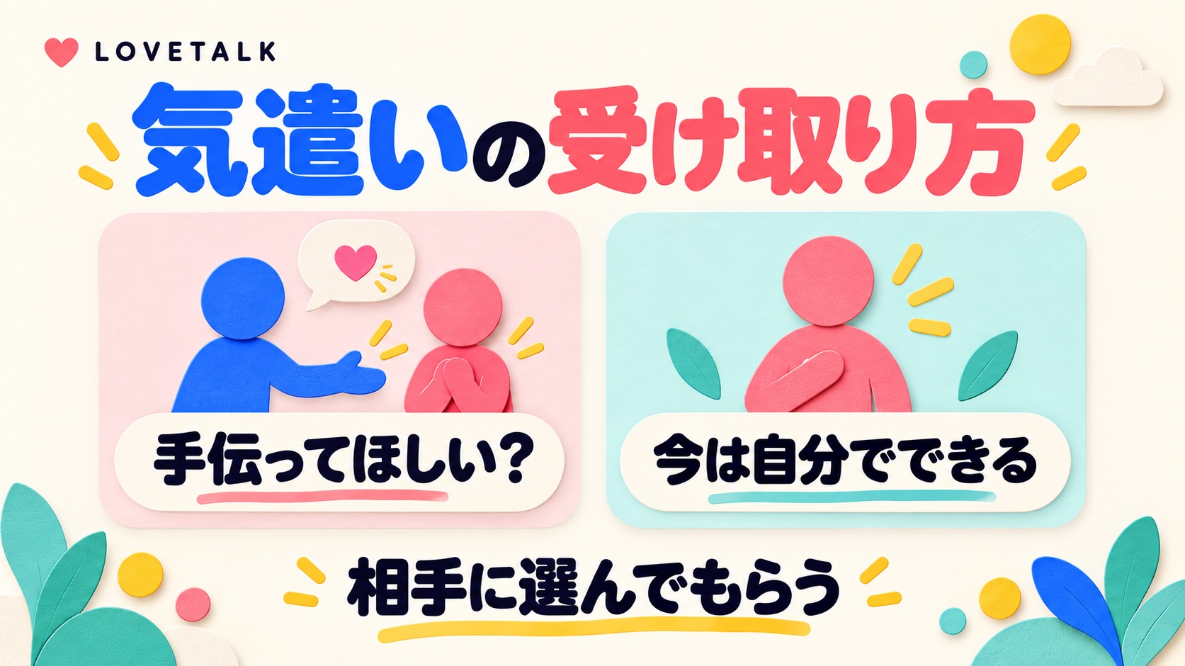 手伝いの申し出を相手が選べることを示す図