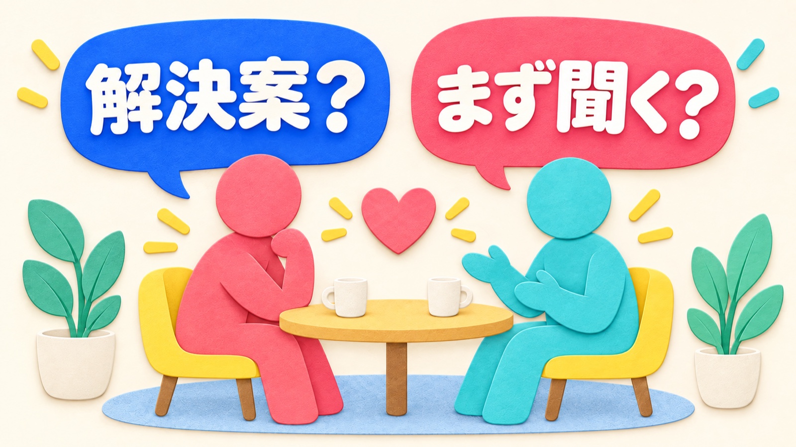 解決案とまず聞くことのどちらを望むか確かめる図