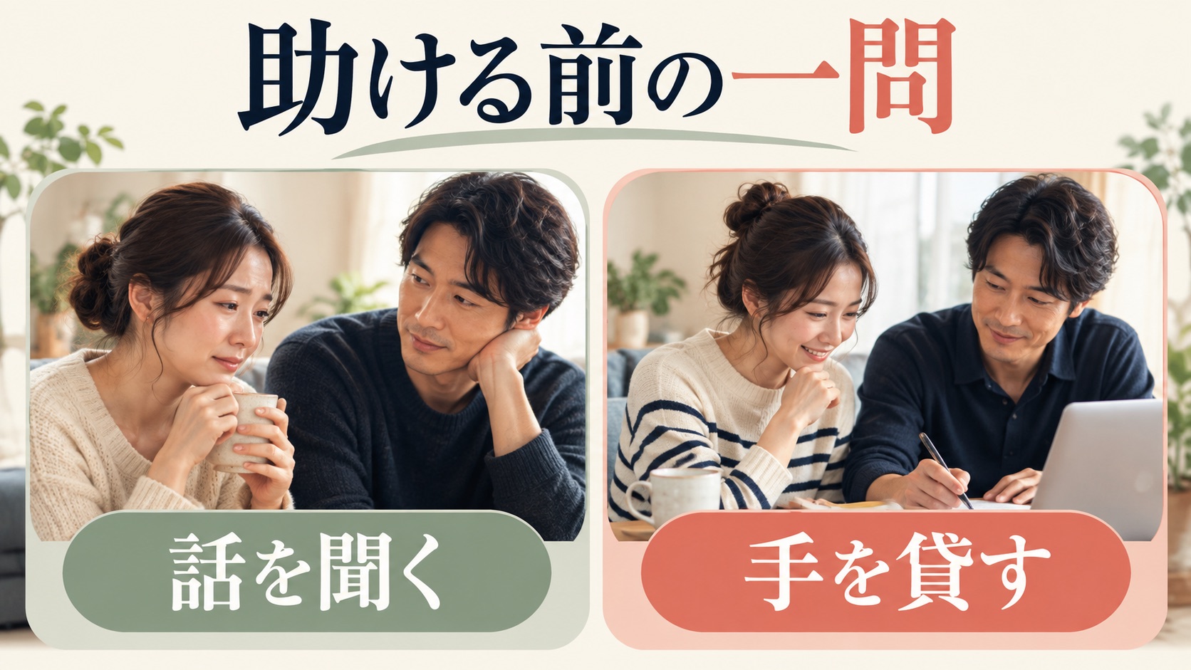 助ける前に話を聞くか手を貸すかを本人に尋ねる図