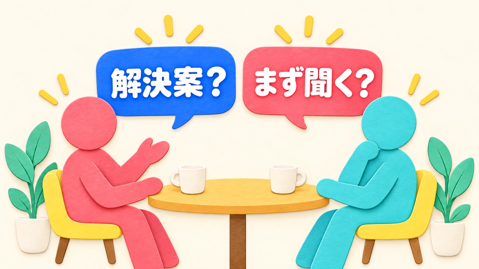 解決案とまず聞くことのどちらを望むか確かめる図