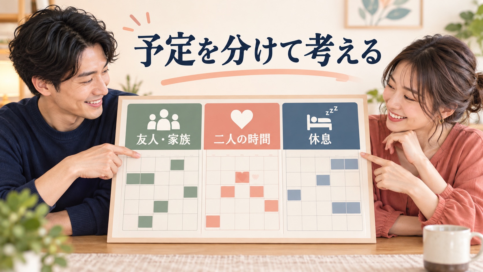友人家族と二人の時間と休息を分けて考える予定表