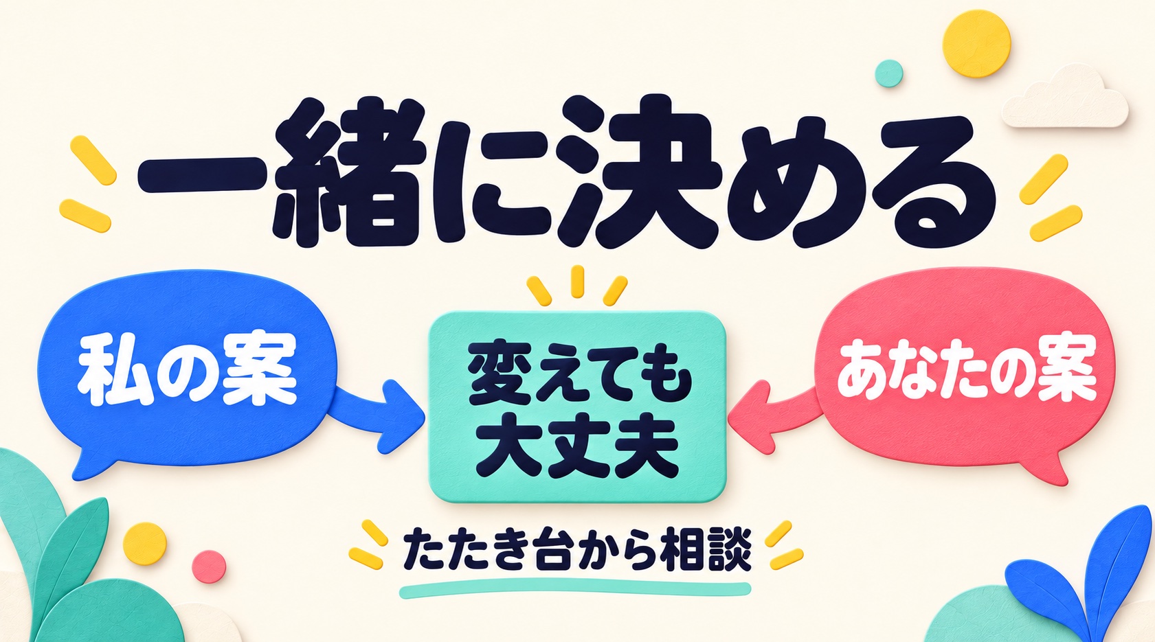 私の案とあなたの案をたたき台から一緒に決める説明図