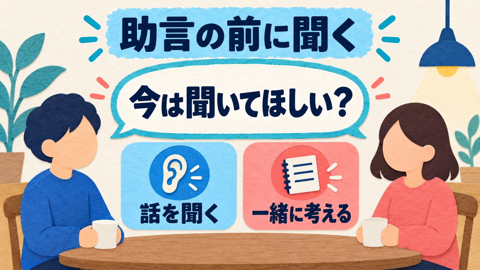 助言の前に話を聞くか一緒に考えるかを尋ねる説明図