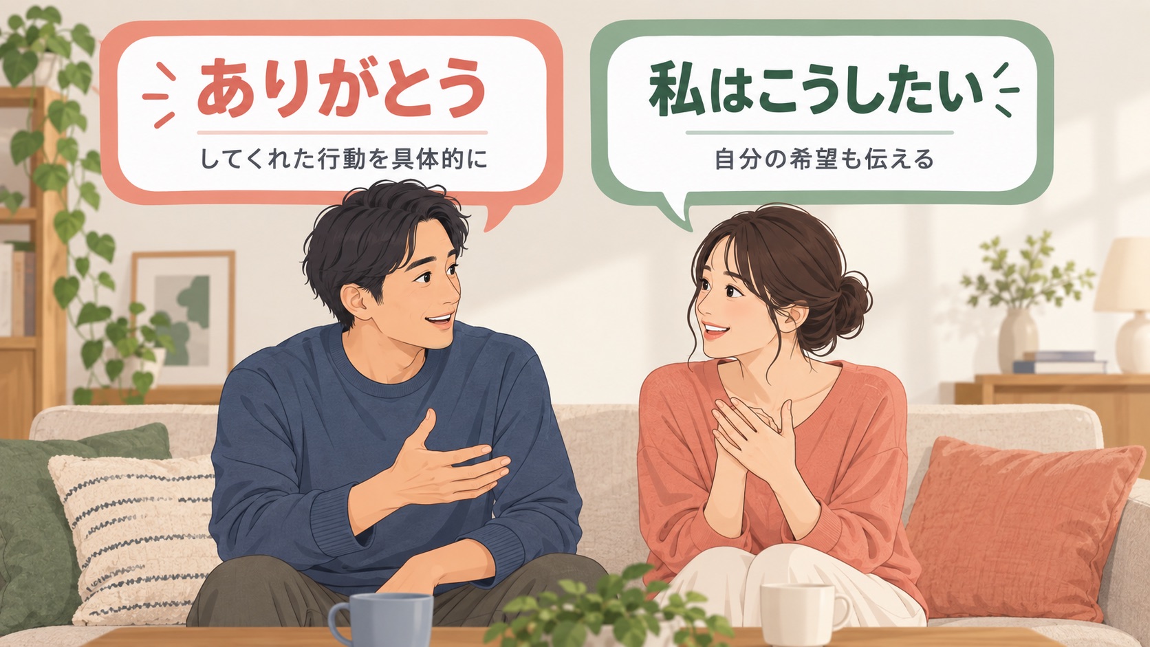ありがとうと自分の希望を別々に伝える会話の図