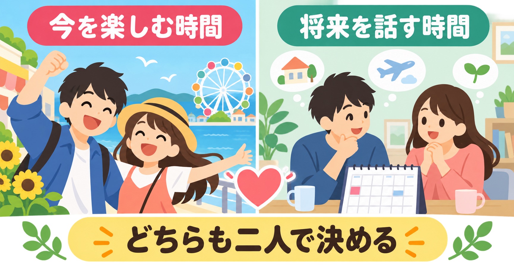 今を楽しむ時間と将来を話す時間を二人で決める図