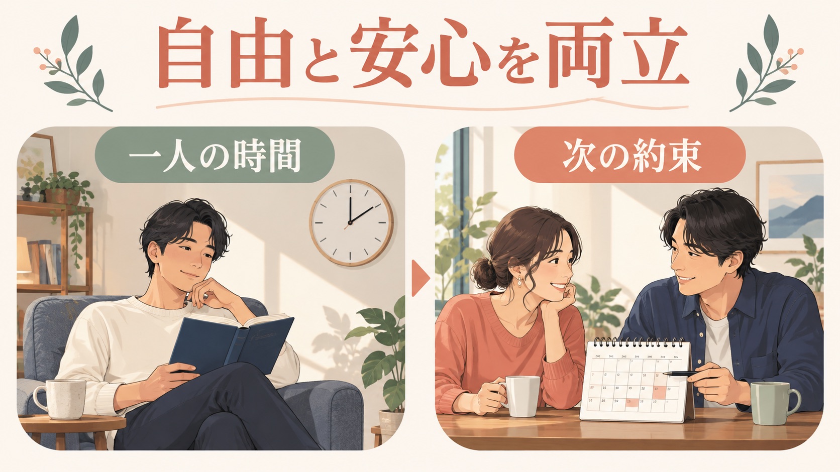 一人の時間と次の約束で自由と安心を両立する図
