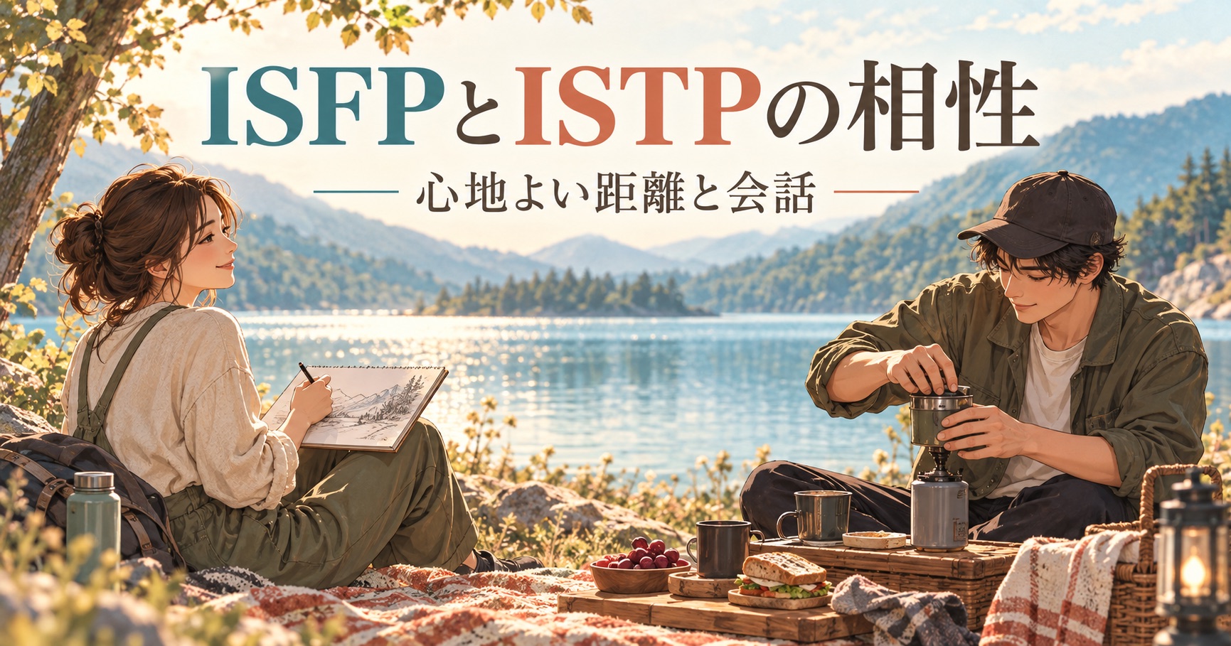 湖畔で心地よい距離を保ちながら過ごすISFPとISTPの二人
