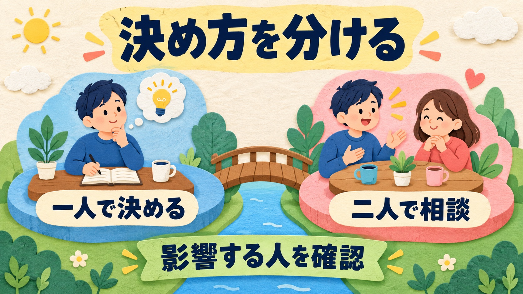 一人で決めることと二人で相談することを分ける説明図