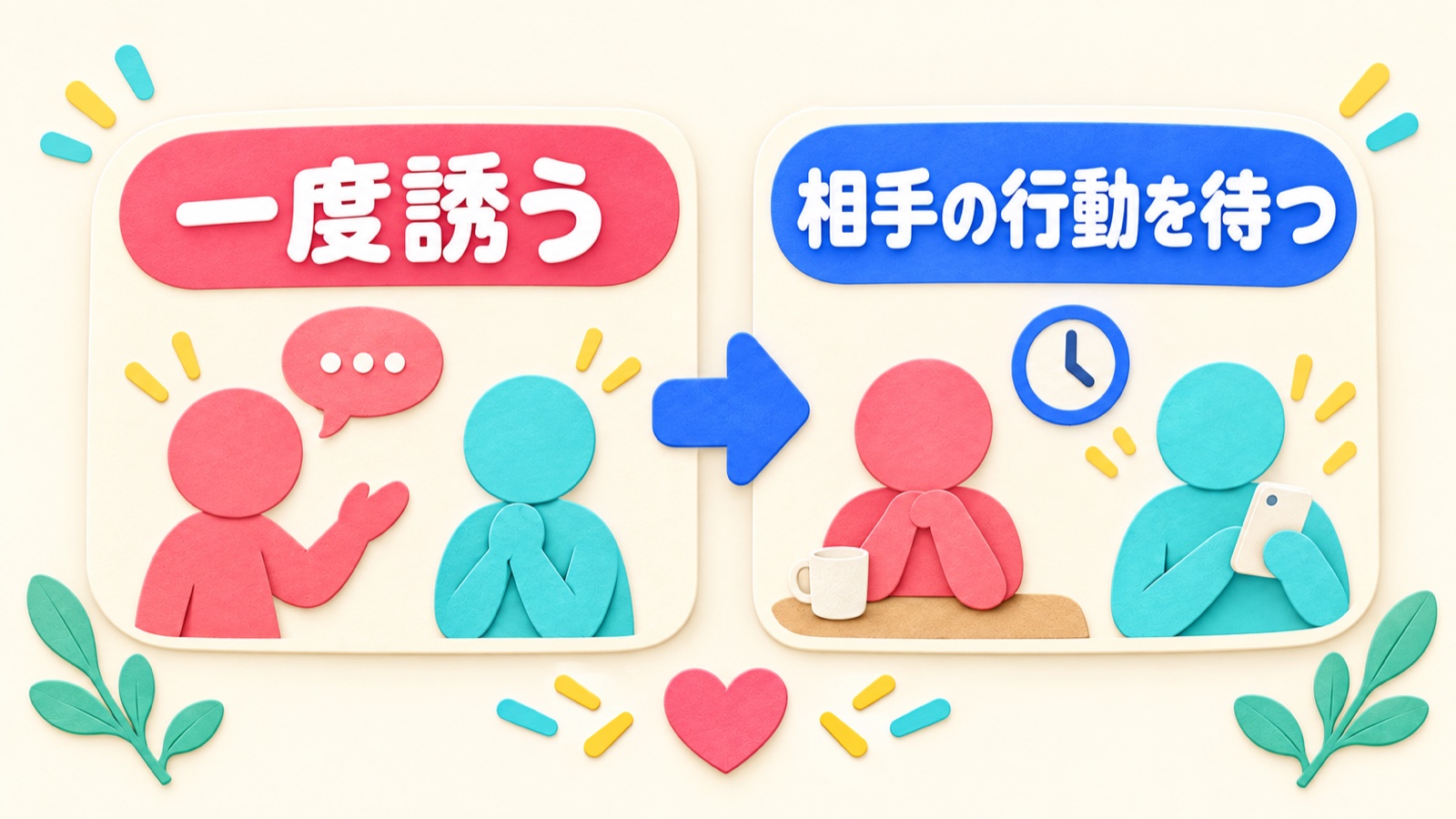 一度誘った後は相手の行動を待つ二段階の図