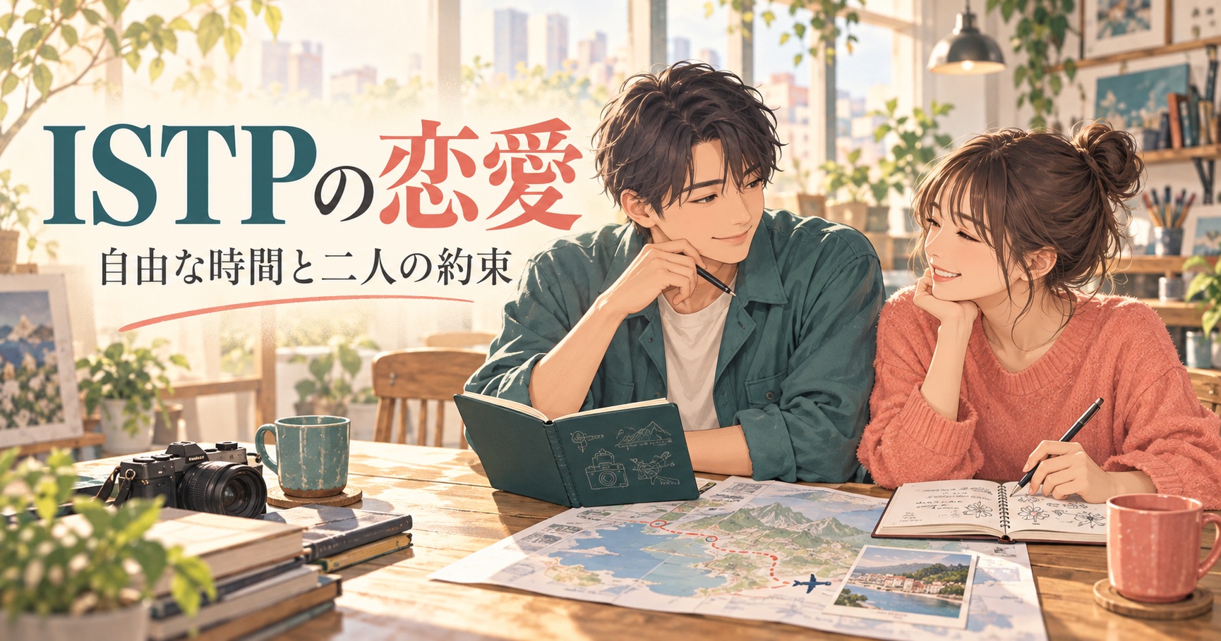 ISTPの恋愛で自由な時間と二人の約束を話すイラスト