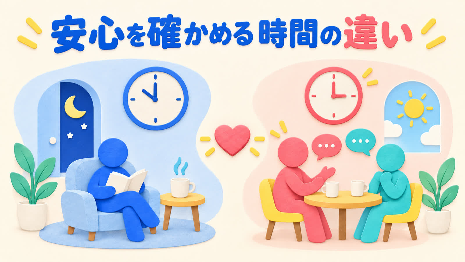 安心を確かめる時間の違いを整理する図