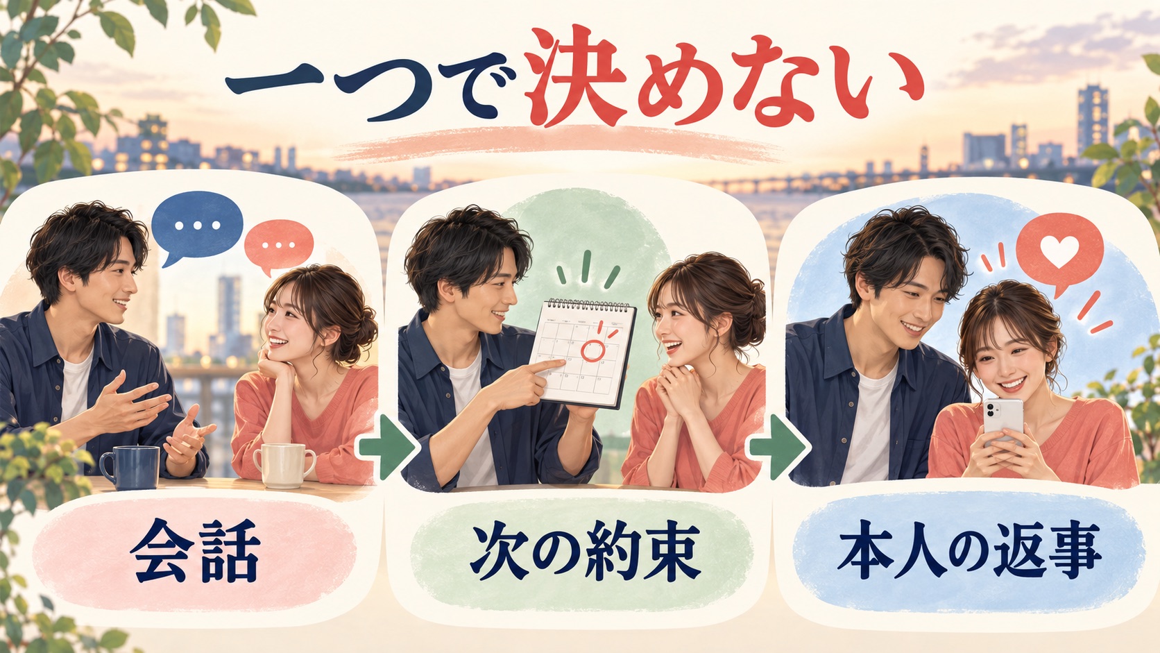 会話と次の約束と本人の返事を分けて見る説明図