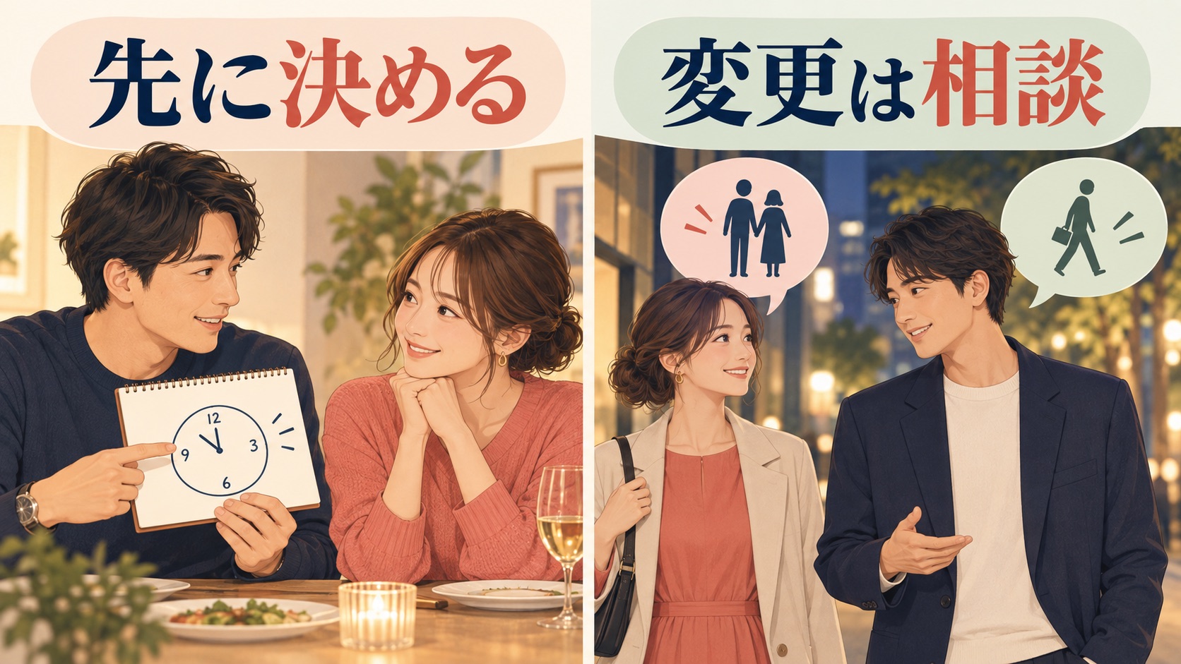 帰る時間を先に決め変更は相手に相談する図